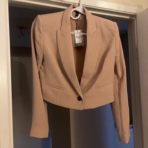 Express Tan Cropped Blazer with Tailored Fit